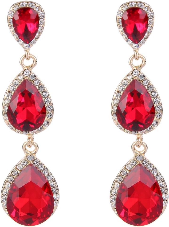 EleQueen Women's Gold-tone Austrian Crystal Teardrop Pear Shape 2.5 Inch Long Earrings