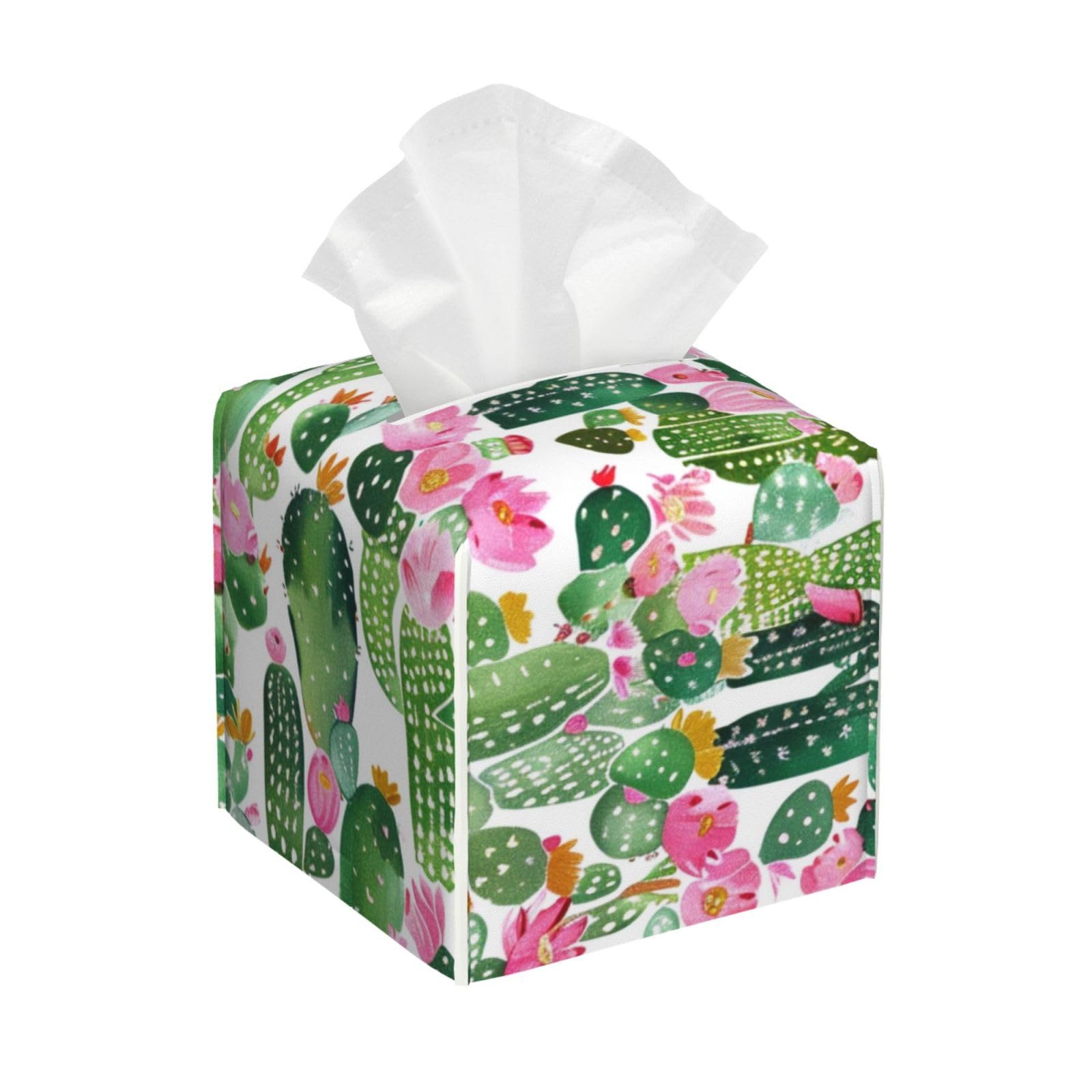 Square Tissue Boxes 5.2"x5.2"x5.2" Cactus Floral Tissue Holder Decor for Bathroom/Vanity Countertop/Home/Car/Office