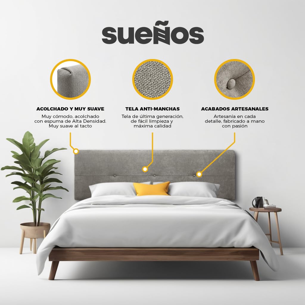 SUENOSZZZ - Cabecero de Madera Jazmin, tapizado Acolchado, en Tela Rio17 Color Turquesa Cabeceros Madera para Dormitorio | Cama Matrimonio | Cama Juvenil | Camas de 135 cm, 140 cm, 150 cm, 160 cm