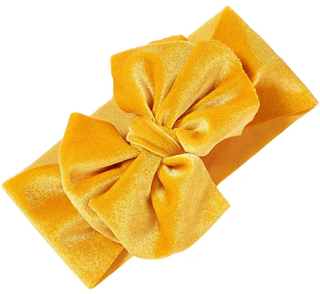 STAR WORK Elastic Soft Nylon Wide Bowknot Velvet Bow Headbands Knot Turban Headwraps Hair Bows Accessories for Kids, Toddlers, Infants, Newborns and Baby Girls (Pack of 1) Multicolor