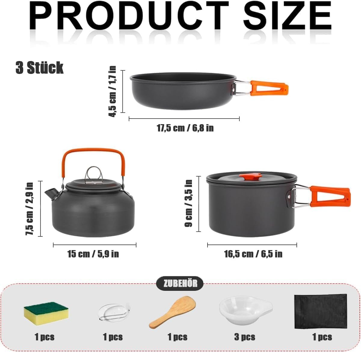 Set di pentole da campeggio, 10 pezzi, portatile, in alluminio, con custodia, set da cucina da campeggio, kit da campeggio, per 3 o 4 persone, campeggio, escursionismo, picnic
