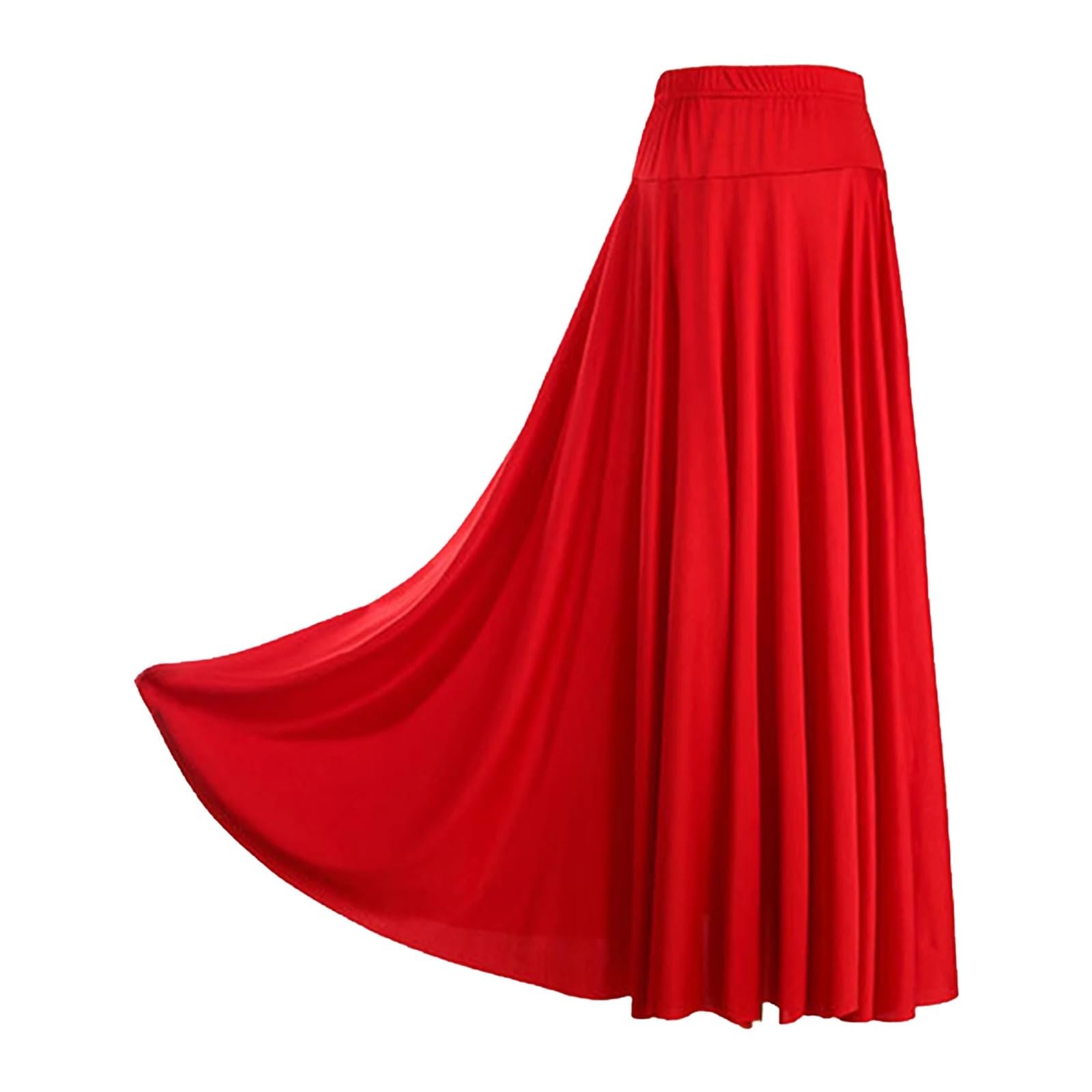 Falda Danza del Vientre Falda de Baile de salón for Mujer, Falda Larga Lisa, Cintura Alta, Cintura elástica, Volantes, Disfraz de actuación(Red,6XL)