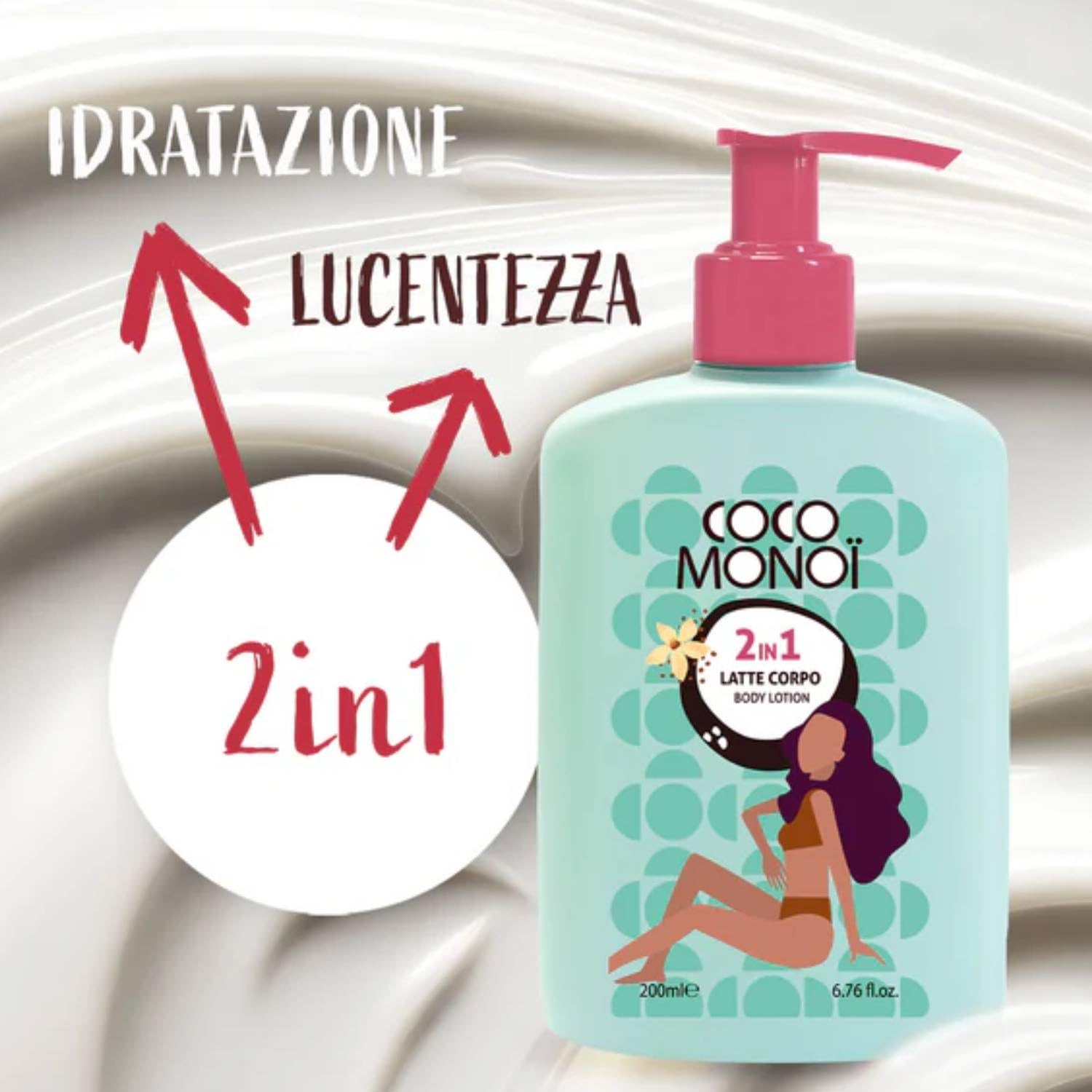 Latte Corpo Idratante e Illuminante 2in1 – Profumo di Cocco e Fiori di Tiarè, Pelle Morbida e Luminosa, Donna, 200 ml (3 Unità)