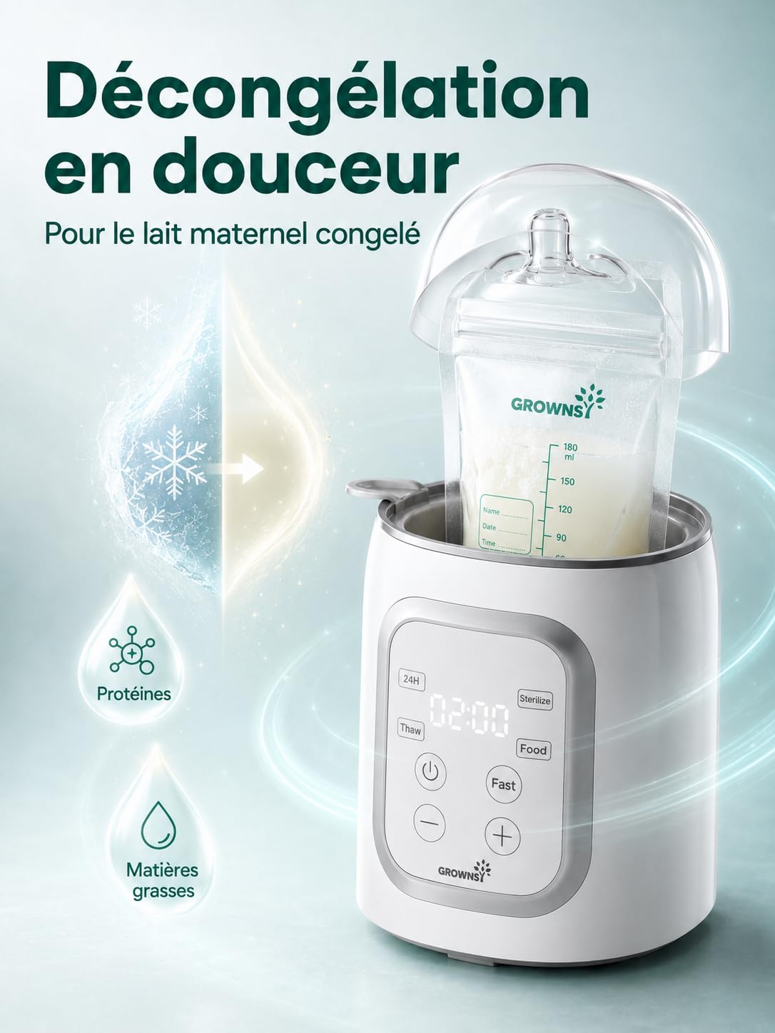 GROWNSY Chauffe-Biberon 10-en-1, Chauffage Rapide pour Lait Maternel et Lait Infantile, Contrôle Intelligent de la Température et Arrêt Automatique, Indispensable pour Nouveau-Né, Rose Poudré