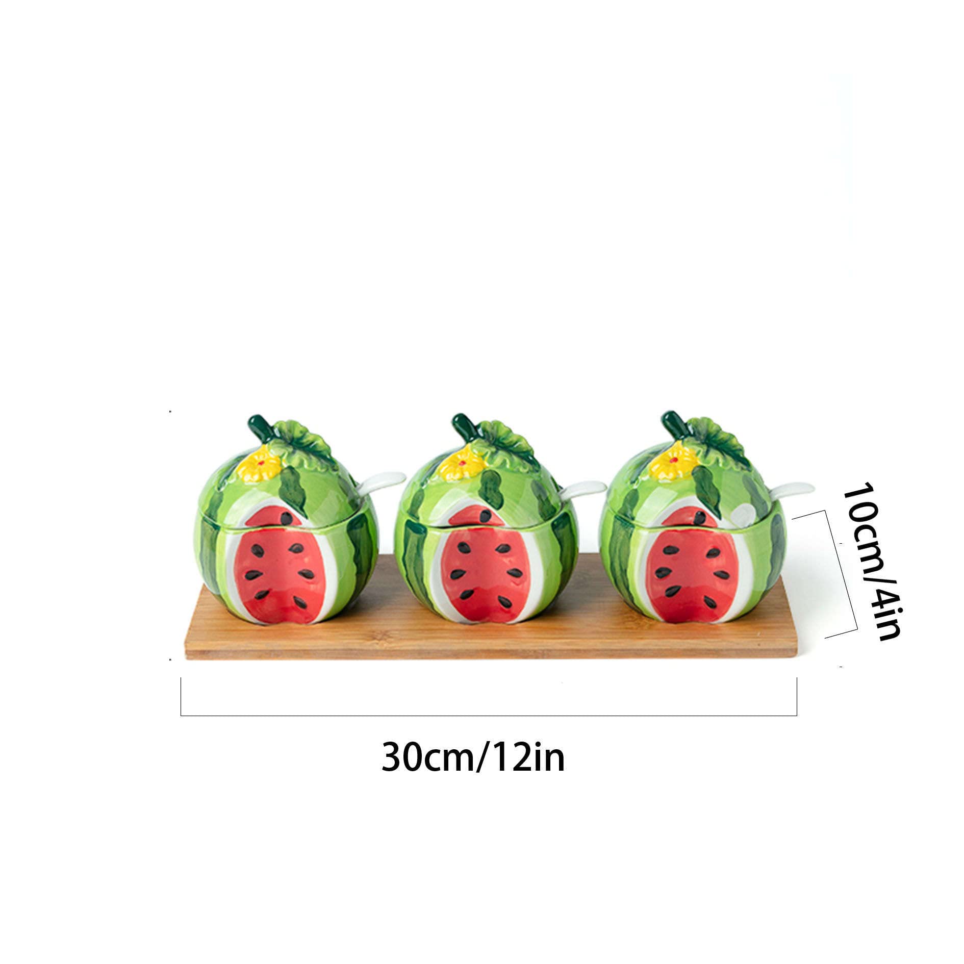 Récipient à Sucre for café, Petit déjeuner, thé de l'après-midi, sucrier en céramique, aux Fruits avec Couvercle et cuillère, Pot coloré, boîtes, Sug(Watermelon,3 Set of)