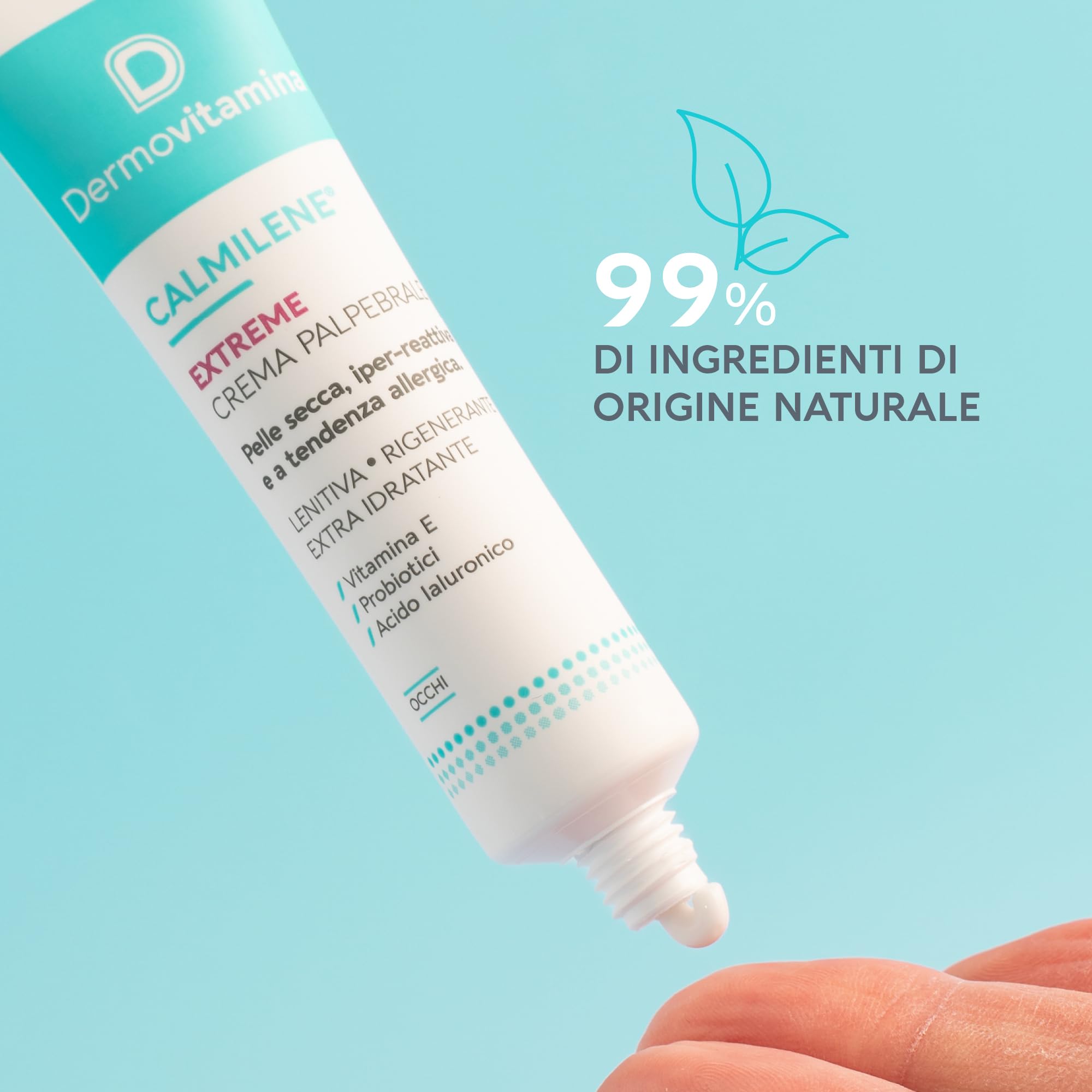 Dermovitamina Calmilene Extreme Crema Palpebrale - Contorno Occhi Pelle Secca e Reattiva - Crema Contorno Occhi Idratante - Con Vitamina E, Probiotici e Acido Ialuronico - Rapido Assorbimento - 15ml