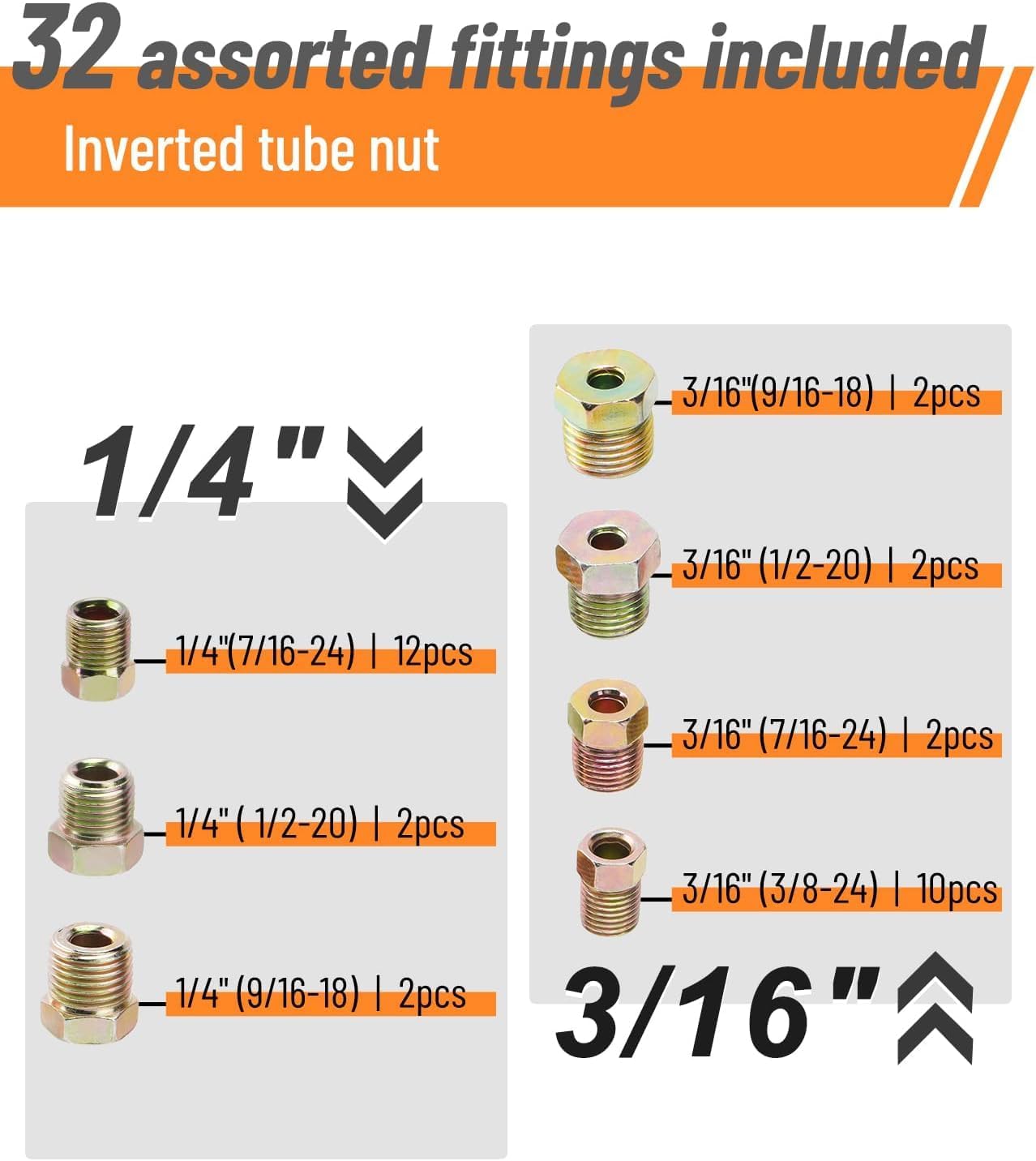 25 ft 1/4" + 3/16" Copper Coated Brake Line Kit (Includes 32 Fittings and 8 Unions) + Tube Bender + Brake Line Double & Single Flaring Tool Kit