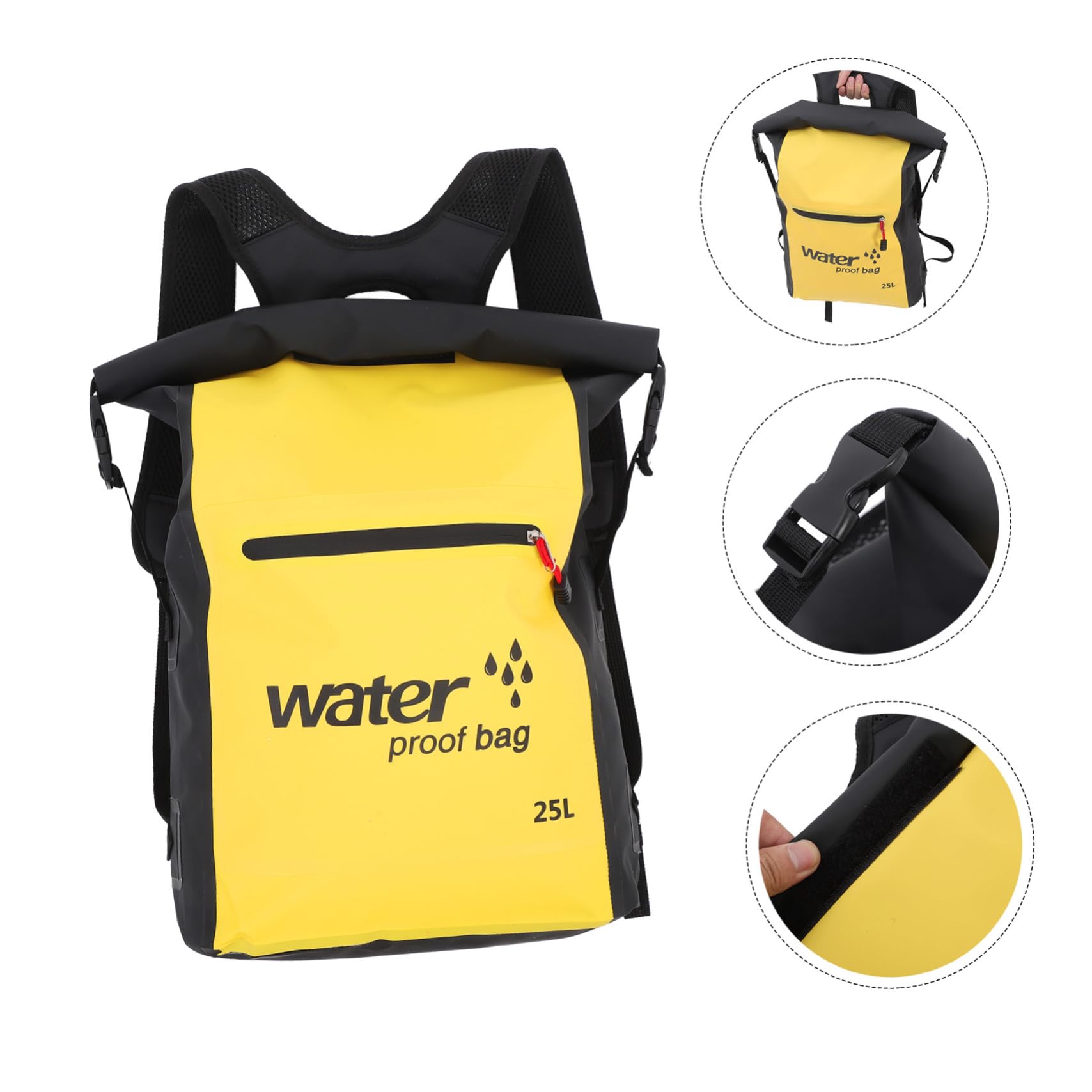 Dry Bag 25l in Pvc Nero, Zaino Idrorepellente per Vacanze Estive