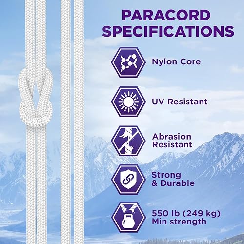 Vista 115 de TECEUM - Cuerda resistente 1000 de 1000 / 200 / 100 / 50 pies, más de 40 colores, cuerda para supervivencia y campamento, cuerda de nailon Patriot