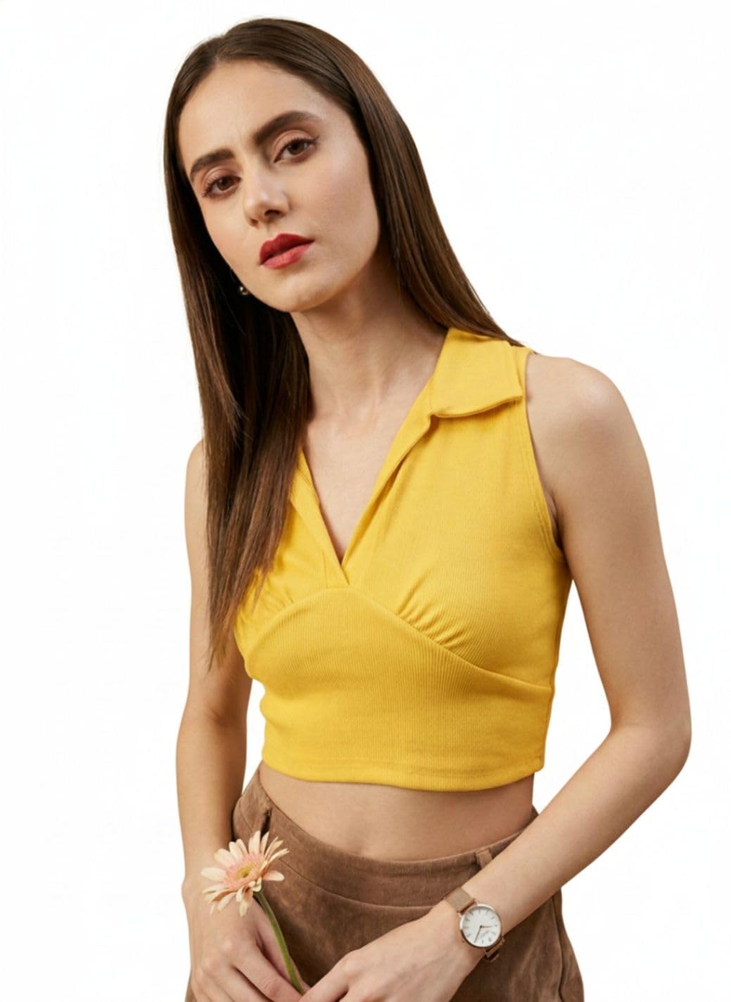 istyle can Women's Ribbed V-Neck Collar Sleeveless Crop Top-picture-47