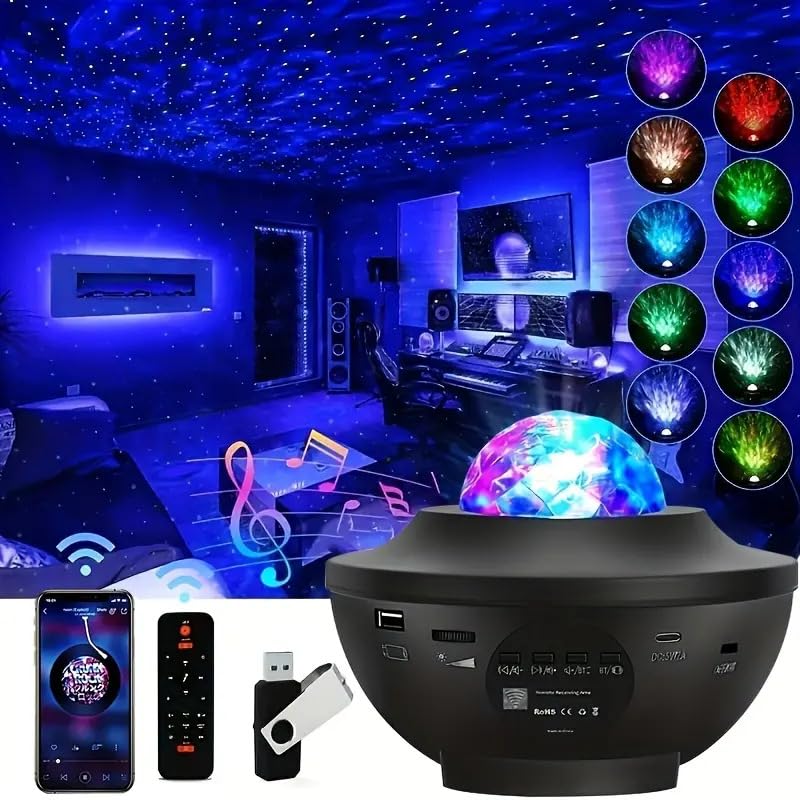 Galaxy Projector Star Light Projector Ocean Wave LED Night Light Lamp with Remote Control Colors Changing Music Bluetooth Speaker Timer for Baby