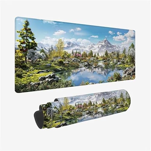 Tapis de Souris Lac, Sous Main Bureau Montagne Enneigée Tapis Souris XXL 1000x500x3mm Grand Mouse Pad avec Base en Caoutchouc Antidérapante Étanche, Gaming Mouse Pad pour Accessoire Bureau Deco Y2-667