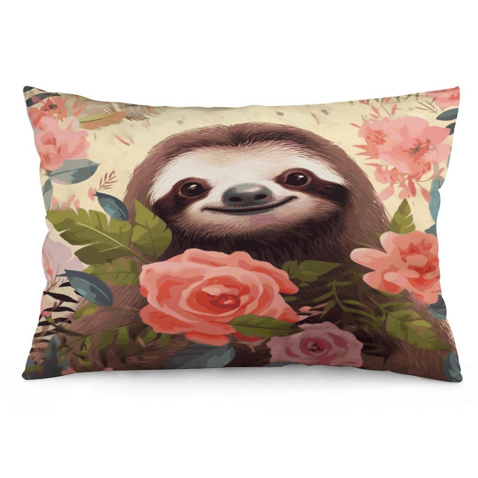Wsoihfec Style Sloth And Flowers Throw Pillow Covers Decorative, Pillow Cases Soft Plush, Modern Farmhouse Boho Cushion Cover For Bed Couch Sofa Living Room Spring Decor12 X20