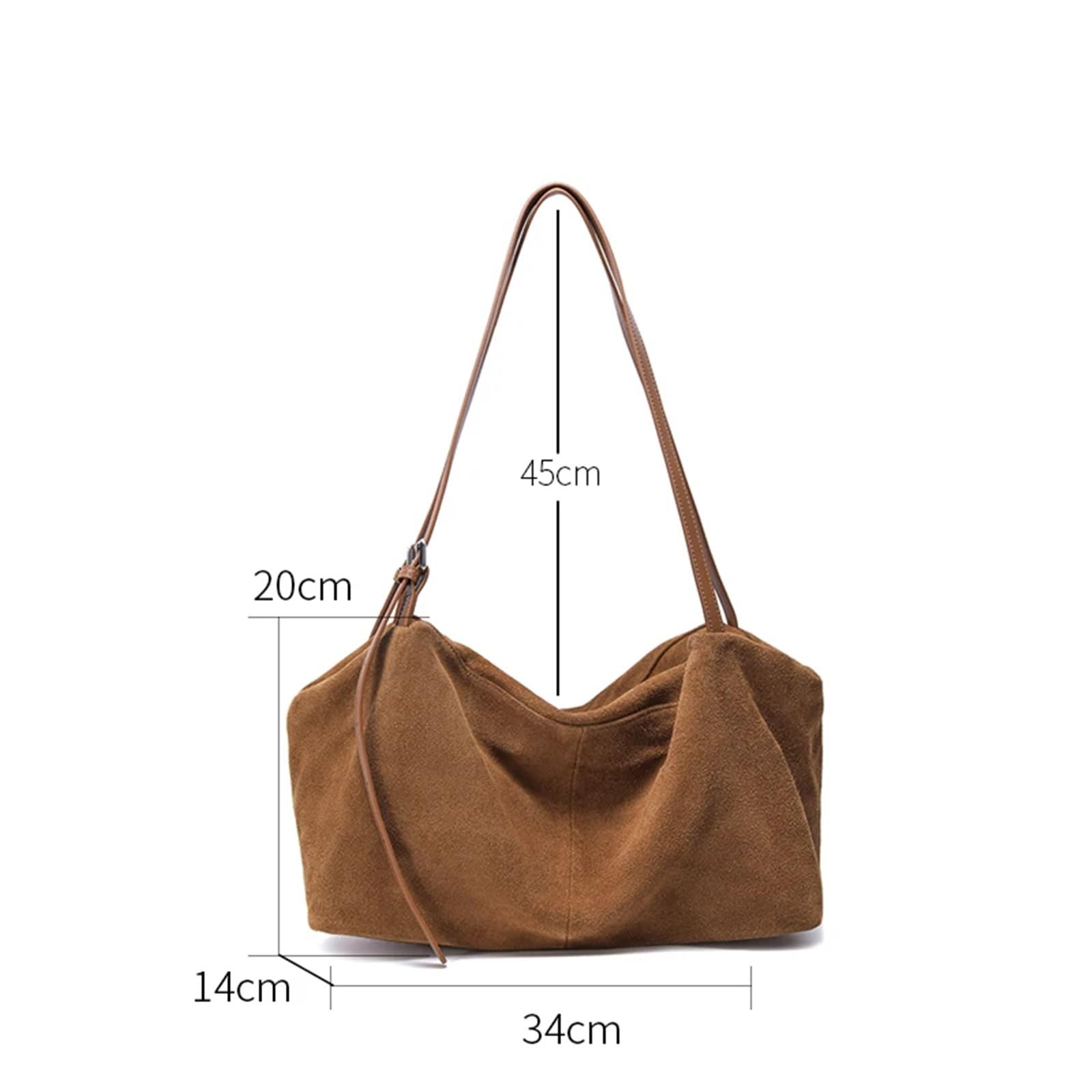 Borsa a tracolla in pelle scamosciata da donna, morbida in di vacchetta, solida, lusso, for pendolari pigri Per Lo Shopping(Coffee)
