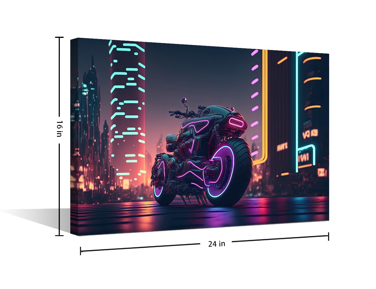 1 Panel Canvas Print Art Set Futuristic Style Motorbike or Big Bike with Neon Light Cityscape Posters Modern Wall Art for Bedroom Living Room Wall Decorative Ready to Hang - Image 2