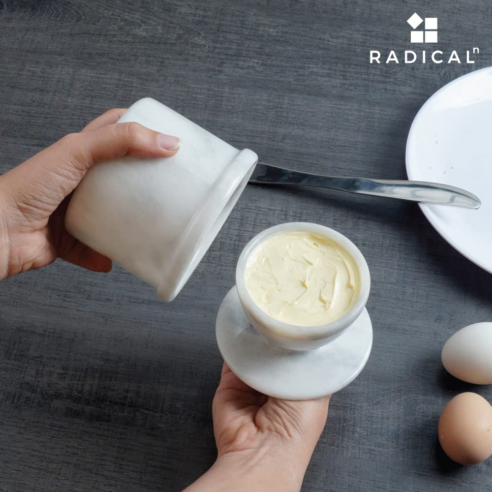 Burriera In Ceramica Con Coltello E Coperchio - Portaburro Da Cucina Con Fori Di Aerazione - Bianco