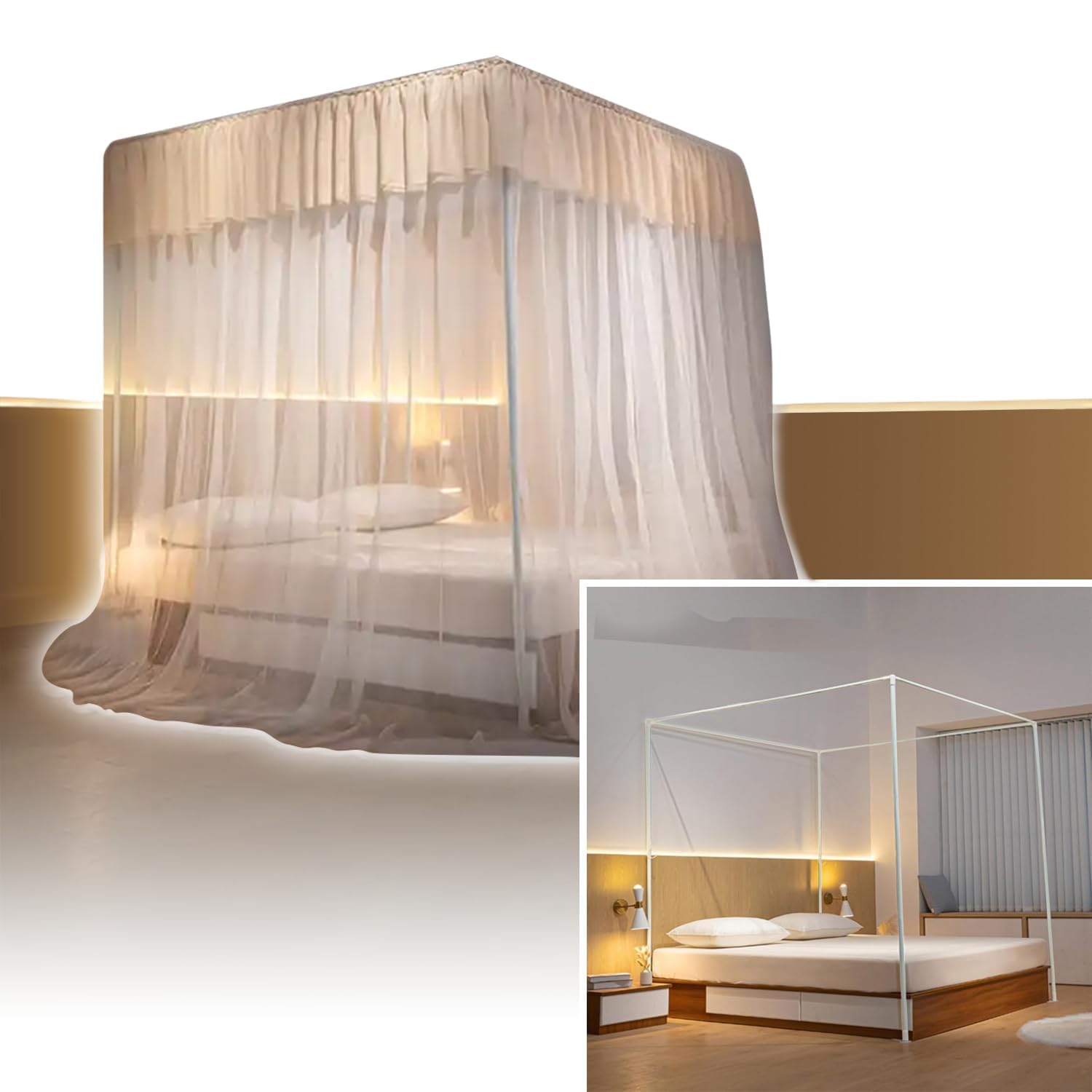 ABJA【Upgraded Design】 Mosquito Bed Net with Stand, Net Frame Attachable to Bed (King Size), Poster, Canopy for Bed (B0CHWP5NJ7) Amazon Price History, Amazon Price Tracker