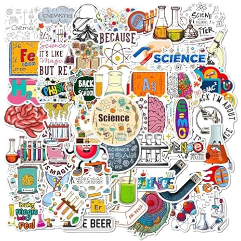 100Pcs Science Stickers, Biology Stickers, Classroom Decor, Chemistry Physics Science Stickers for Middle School Teacher Student Laboratory Sticker for Laptop Water Bottle Notebook Science Party Cover