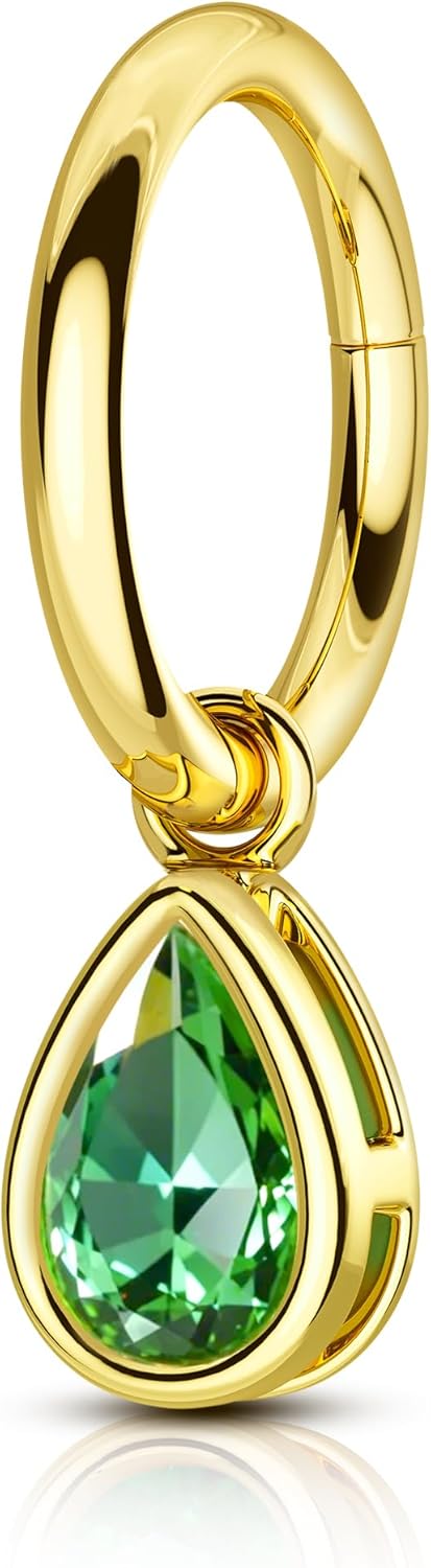 COCHARM 16G Clicker Rook Earrings Gold Plated Rook Piercing Jewelry Stainless Steel Green CZ Helix Eyebrow Piercing Rings Dangling