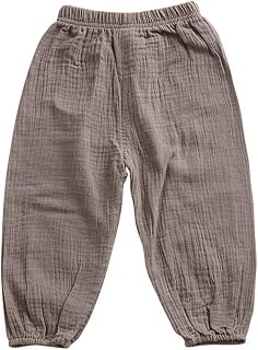 Toddler Boy Girl Gauze Pants Bottoms Cotton Linen Pants Casual Elastic Waist Beach Bloomers Pants 1-7Years