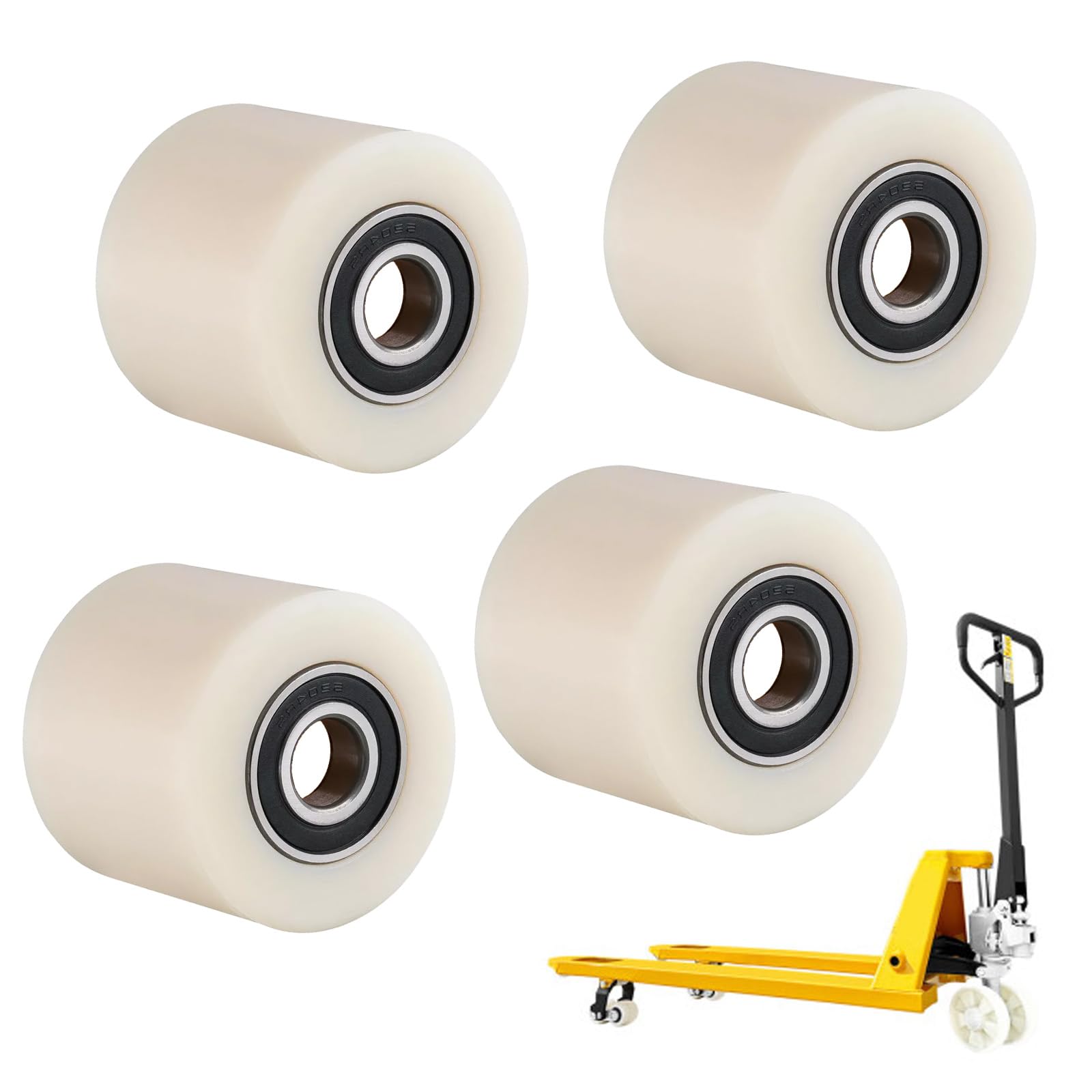 Ruote per Carretto per Pallet Nylon 80 x 70 mm, Set di 4 Asse 20 mm Ruote per Transpallet con Cuscinetti a Sfera Ruote Portata 1000 kg per Transpallet Camion Trasportatori Materiale