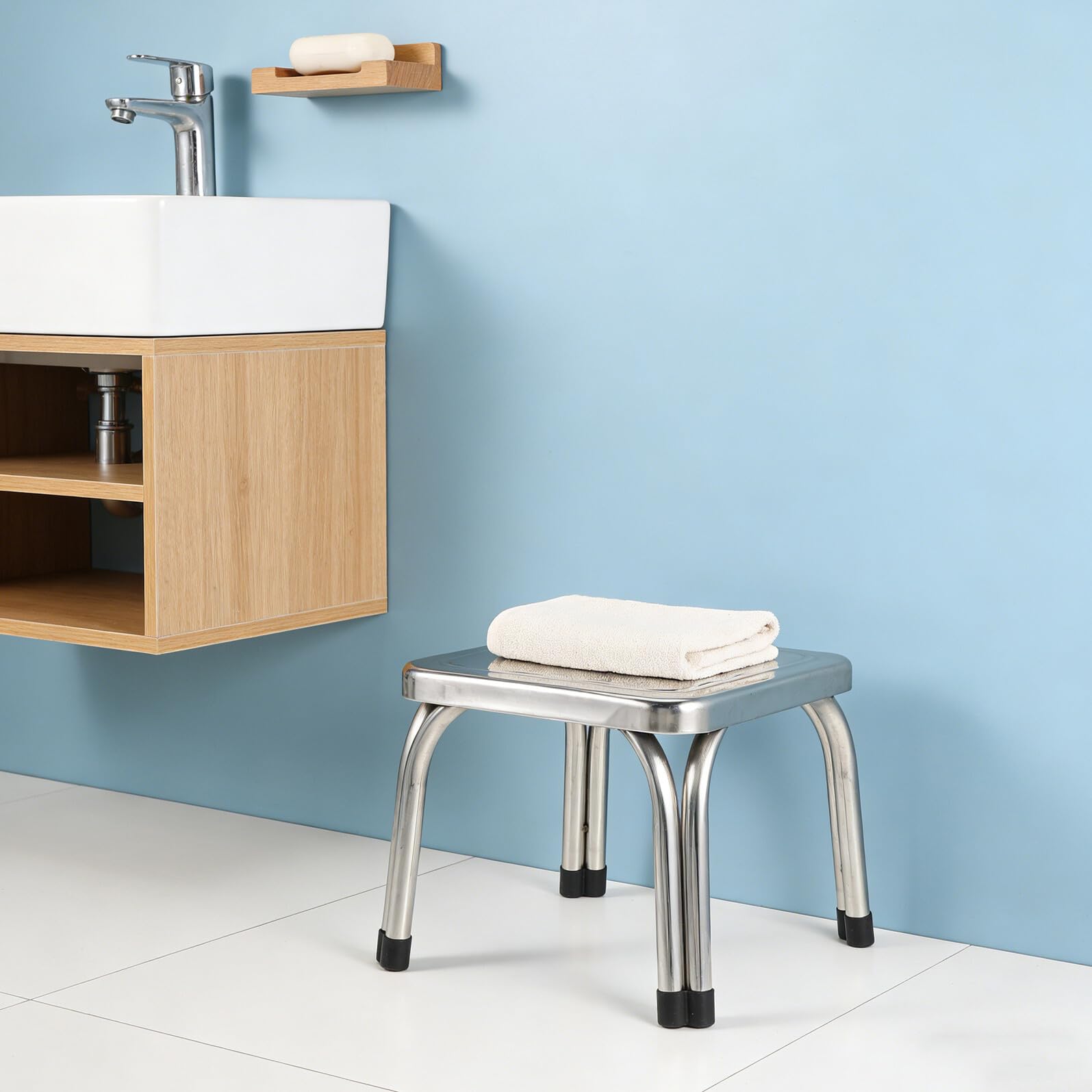 ibasenice Taburete de Ducha de Acero Inoxidable Resistente al Agua, Antideslizante, 22 Cm Grosor, Banco Compacto para Baño y Hogar, Asiento Seguro para Personas Mayores y Uso en Ducha