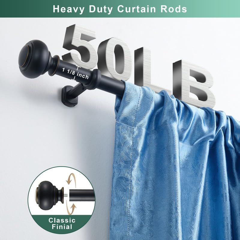 Heavy Duty Curtain Rods-Matte Black Adjustable 36-72 Inch