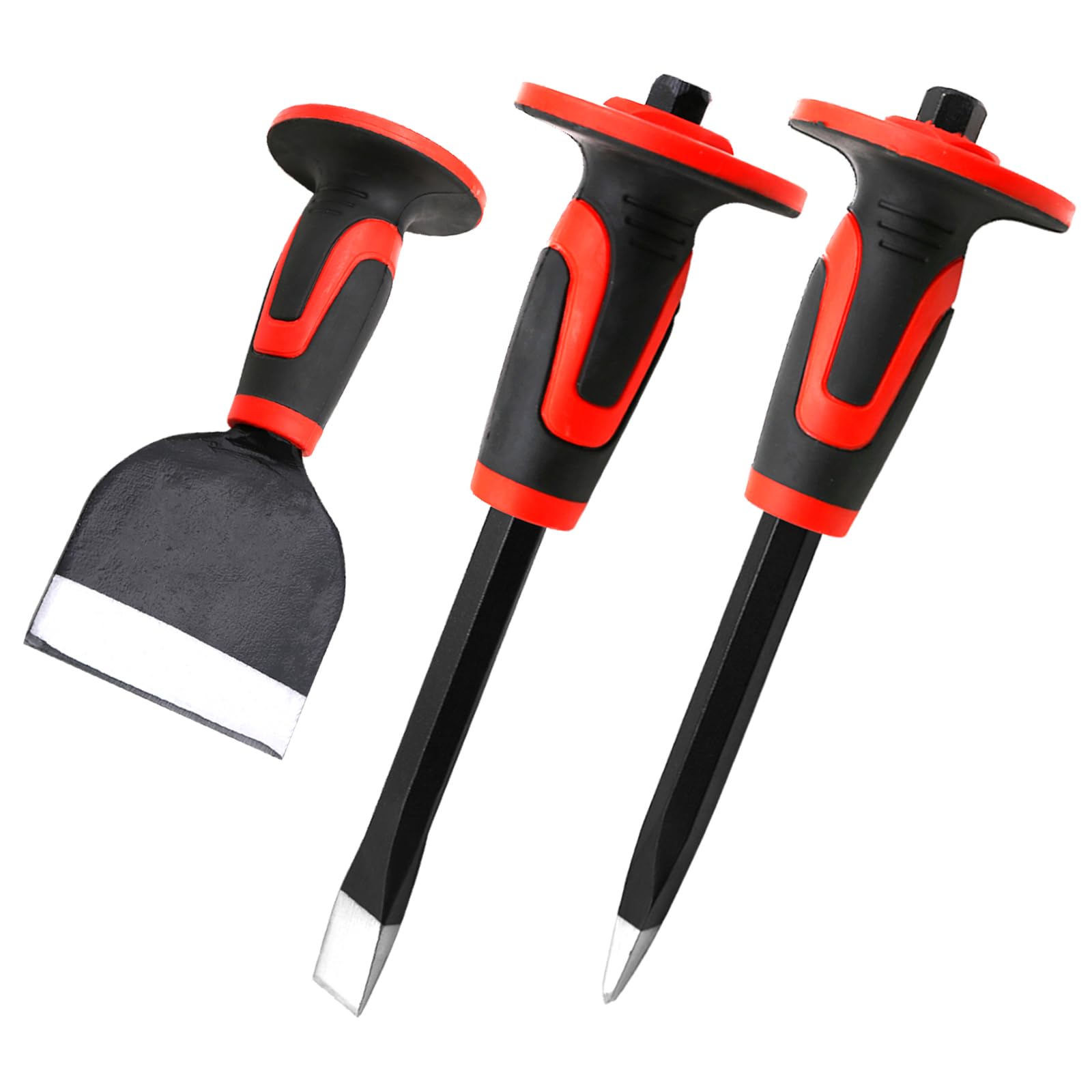 WEDO Set di 3 scalpelli a punta e piatta (11 x 16 mm), scalpello per mattoni da 22 x 100 mm, in acciaio ad alto tenore di carbonio, protezione per le mani, utilizzato per pietra, mattoni, cemento