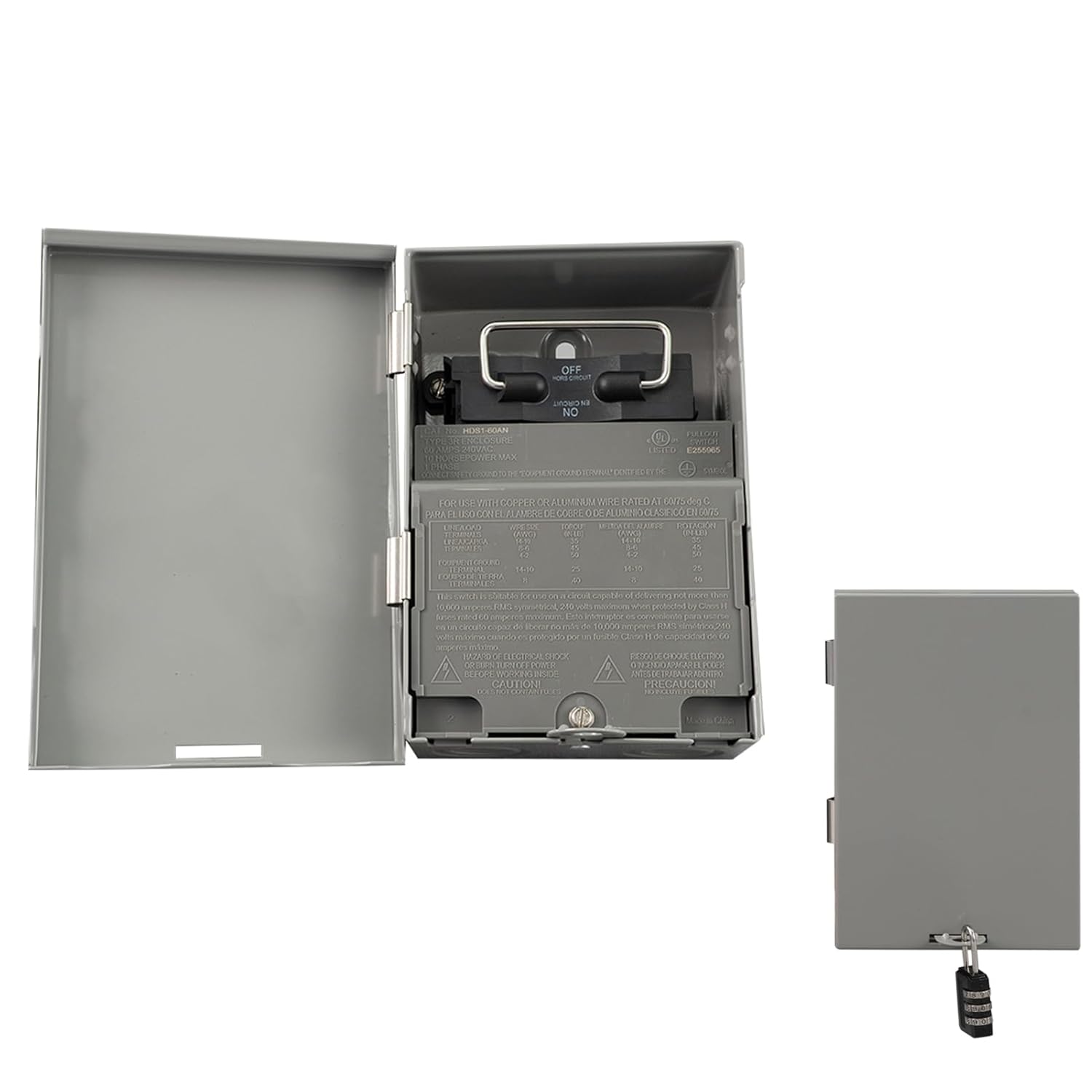 240VAC 60 Amp Non-Fused AC Disconnect Box, Outdoor Waterproof Metal Enclosure with Pull-Out Switch - for Home & Light Commercial HVAC, Condensing Units & Air Conditioning Systems - UL Listed