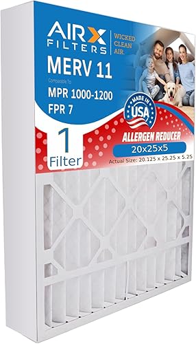 AIRX FILTERS WICKED CLEAN AIR. Filtro de aire 20x25x5 MERV 11 Compatible con Goodman/Amana M8-1056 Filtro de horno 1 filtro individual