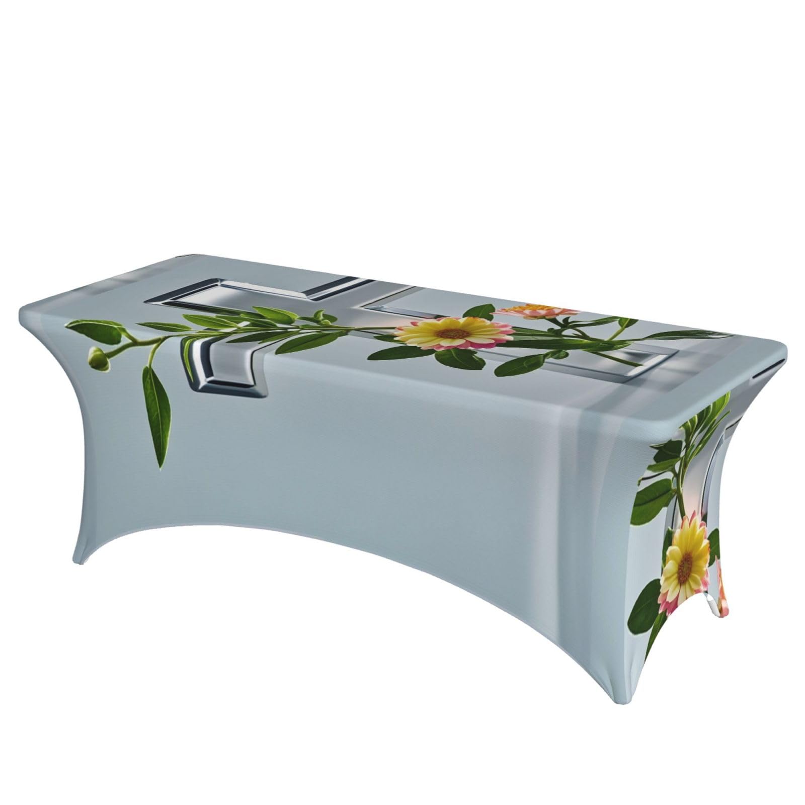 LMNGH Flower Branches on the Cross Decorative Tablecloth Protector for Wedding, Banquet & Parties6FT Spandex Rectangle Tablecloths, Stretch Washable Table Cloth Wrinkle Free Patio Table Cover