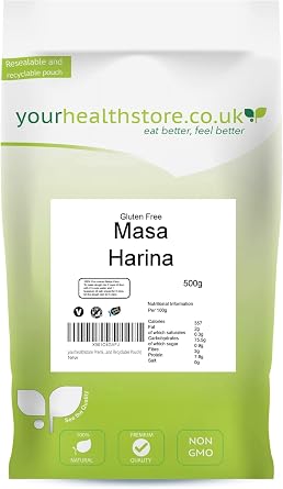 yourhealthstore Mexican Masa Harina 500g, Non Genetically Modified, Pre Cooked Maize, Vegan, Gluten Free Reusable and Recyclable Pouch