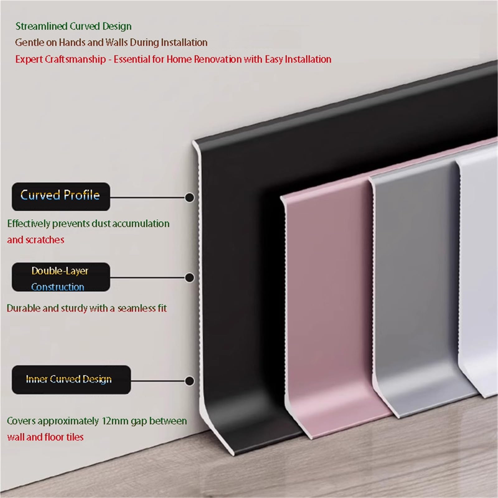 Aluminiowa listwa przypodłogowa, Aluminiowe listwy przypodłogowe, 4 sztuki 125 cm, wielokolorowe, różne rozmiary(Deep Gray,6cm)