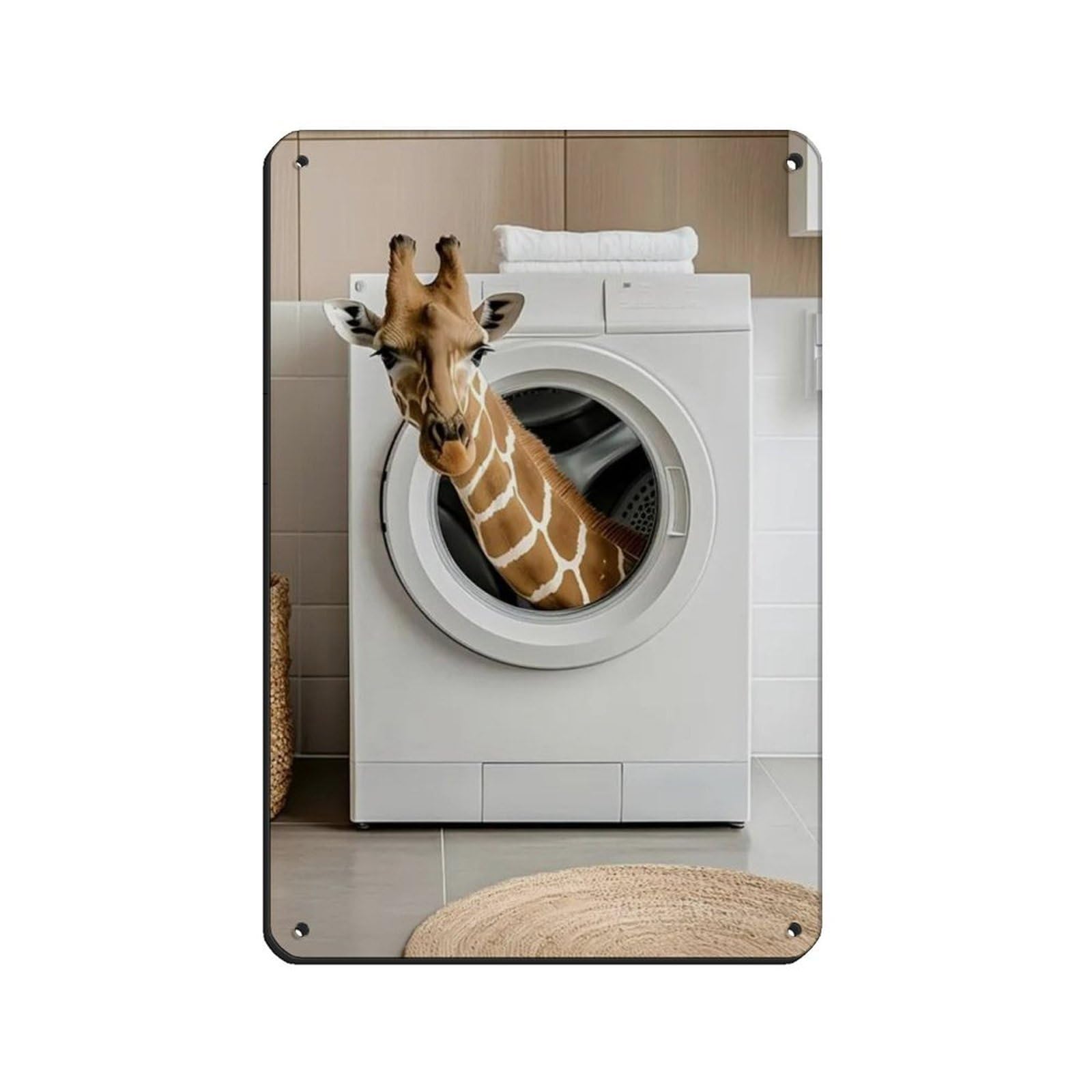 Giraffe in A Washing Machine, Funny Bathroom Art Retro Poster Metal Tin Sign Chic Art Retro Iron Painting Bar People Cave Cafe Family Garage Poster Wall Decoration 8x12inch(20x30cm)