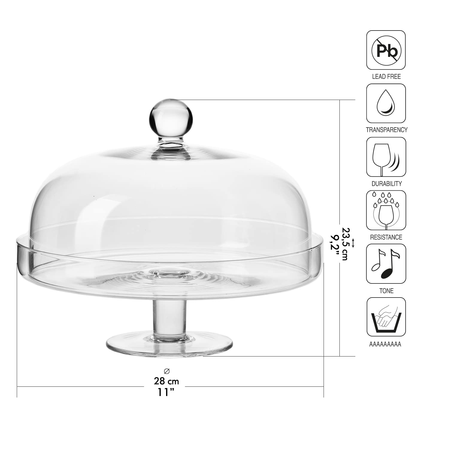 KROSNO Tortenplatte Kuchenplatte mit Haube Deckel mit Fuß Tortenständer | 28cm | Elite Kollektion | Perfekt für Zuhause, Restaurants und Partys