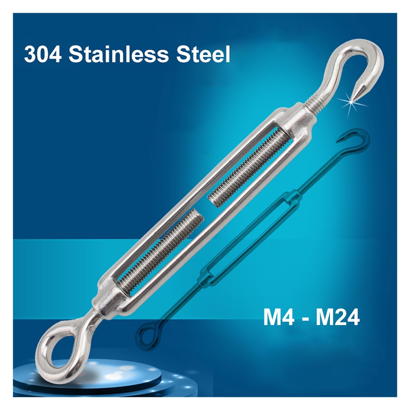 Tenditori in Acciaio Inox, 1 pz M4 M5 M6 M8 M12 M14 A2 304 in Acciaio Inossidabile Gancio Occhiello tenditore Fune Metallica tenditore di Tensione(M12)