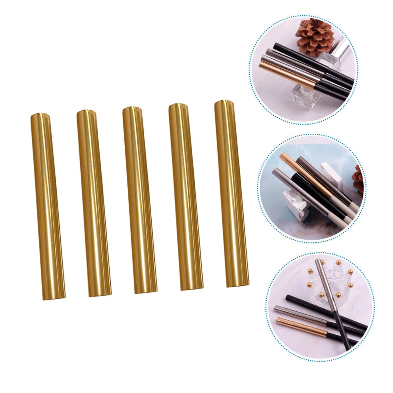 Manicure Pen Caps Golden Zinc Alloy 5pcs for 8-9mm Pens