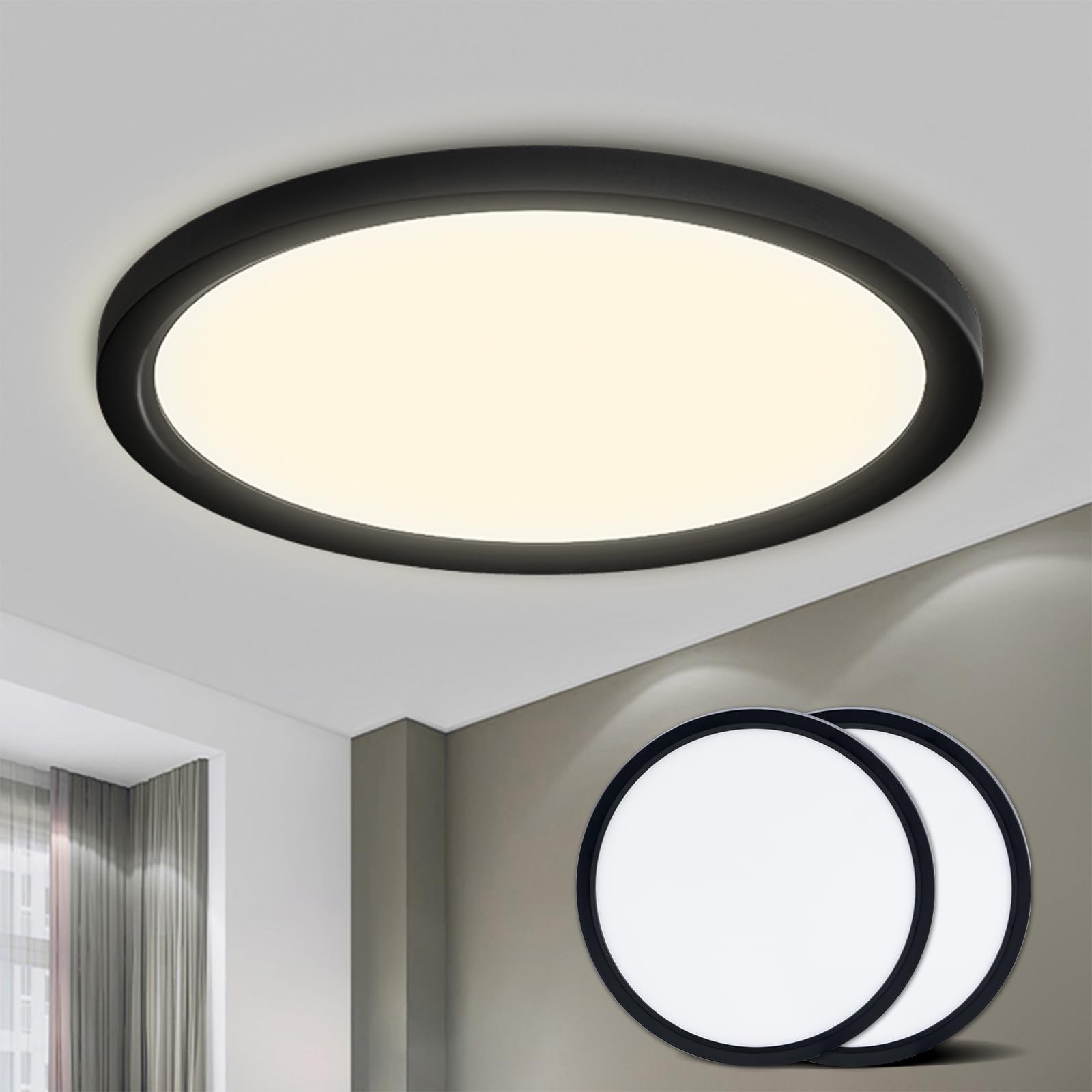 LQWELL® Plafoniera Lampada da soffitto a LED, Lampada da bagno impermeabile IP44 Rotonda Piatta 18W 4000K 1600LM Sottile per Soggiorno Bagno Camera da letto Cucina Seminterrato Ufficio, 220 * 24mm