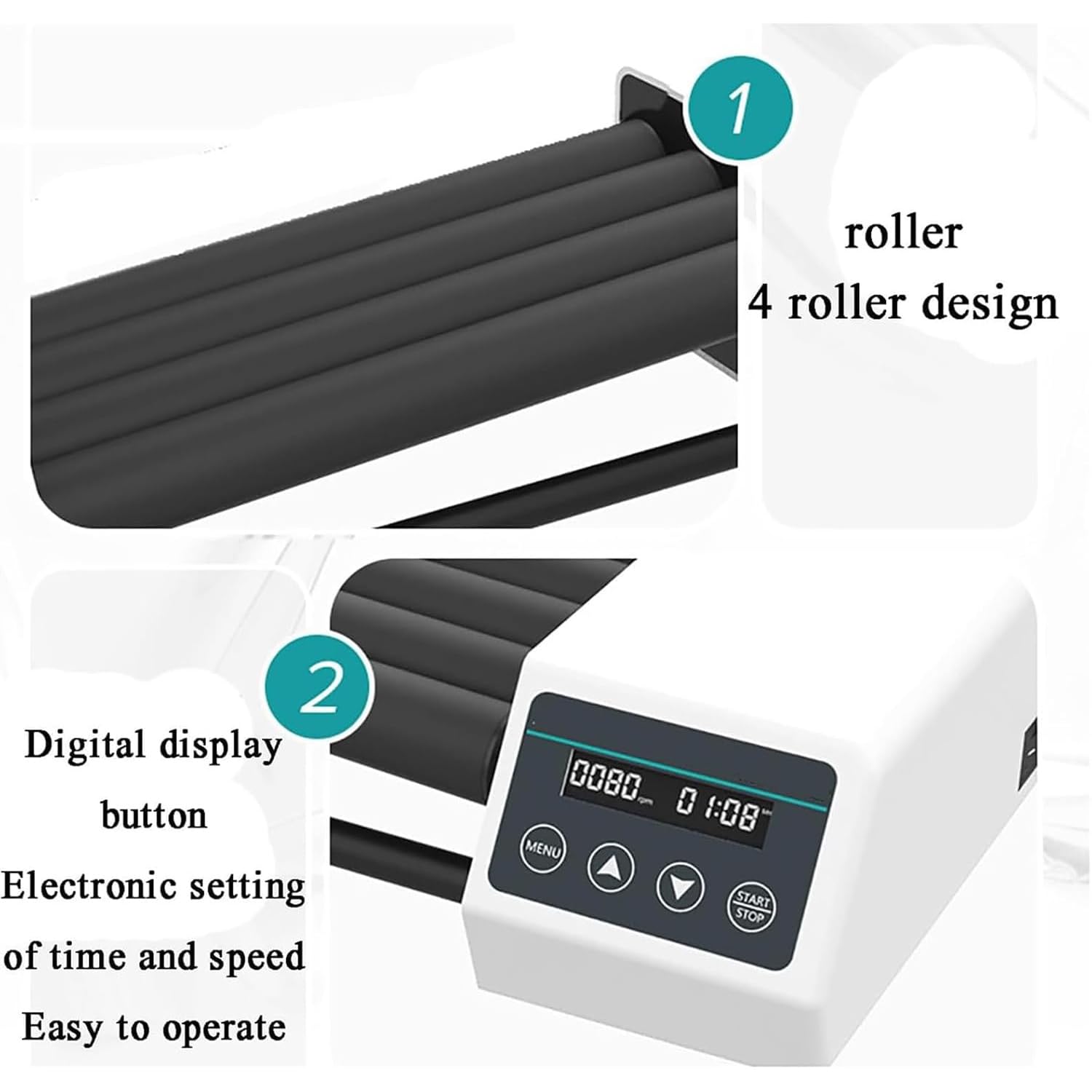 Mikser rolkowy laboratoryjny, cyfrowy mikser do pojemników 45-100 mm, 4 rolki, regulowana prędkość 20-80 obr./min, maksymalna pojemność 2 kg do mieszania chemicznego i biologicznego