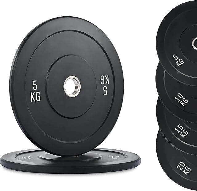 ZELUS Two 5kg 10kg 15kg 20kg Weight Plates, 2 Inch Olympic Weight Set with Rubber Barbell Plates w Stainless Steel Inserts, Bumper Plates for Pro or Home Gyms Strength Training Weightlifting