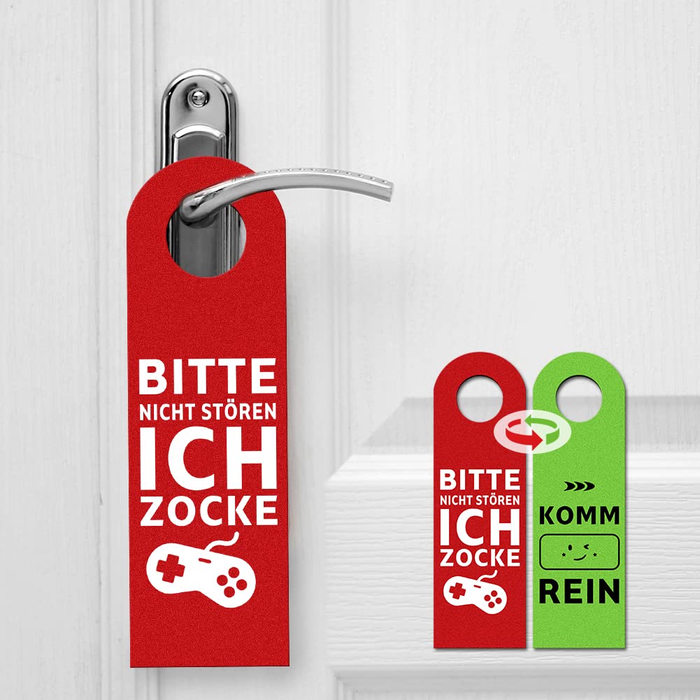 Set 2 Cartelli Appendiporta In Feltro – 'Non Disturbare, Sto Giocando' E 'Vieni Dentro' – Rosso E Verde – Regalo Per Gamer