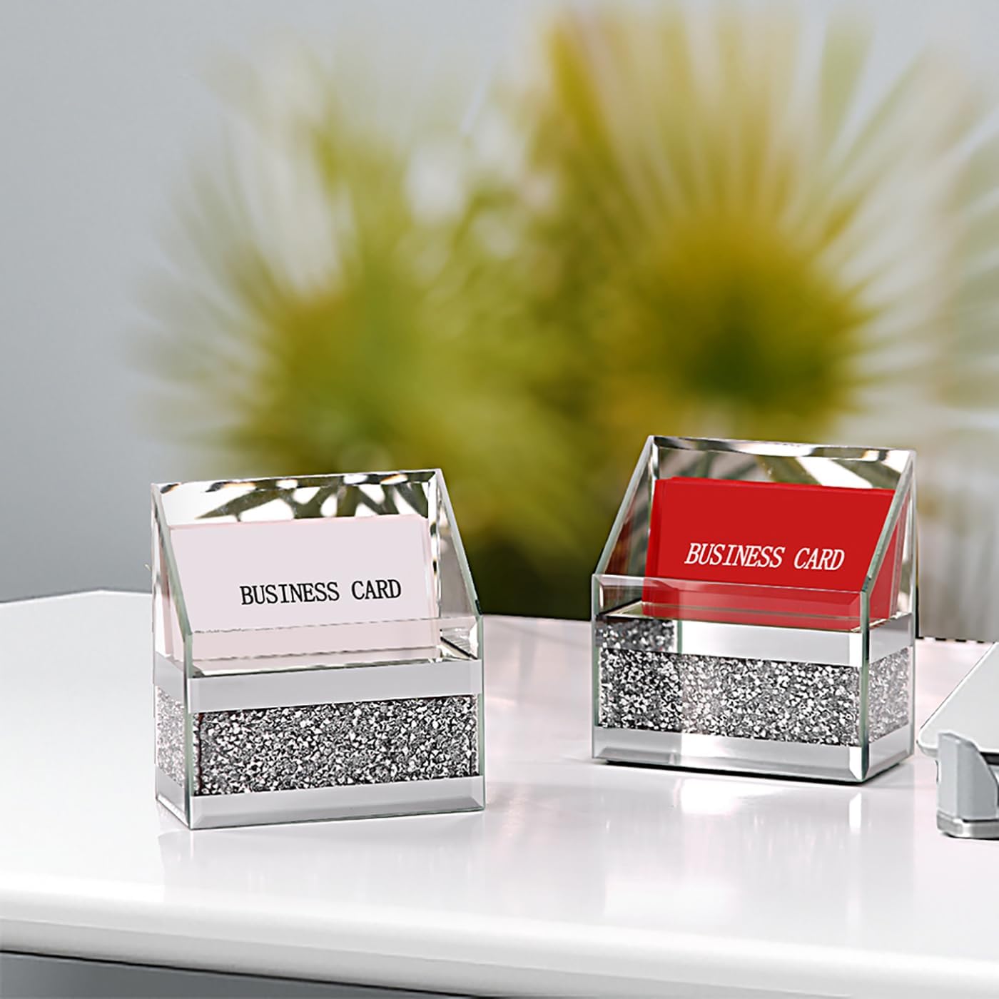 TACIDON 2 Pieces Mirrored Business Card Holder for Desk