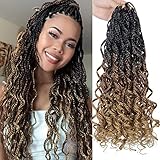 Goddess Curly Box Braids Crochet Hair Brown 3X Wavy Crochet Box Braid hair Extension Synthetic Braiding Hair (18inch, Ombre Brown)