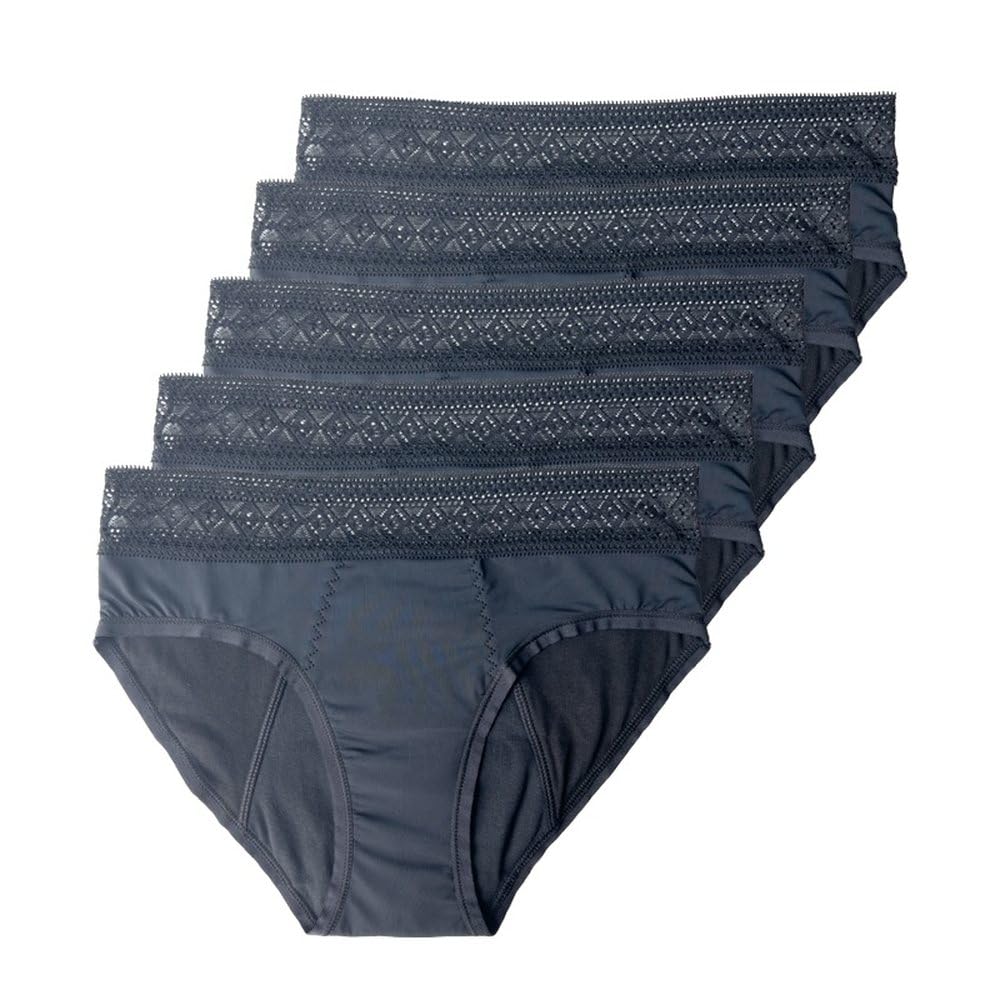 Bragas Menstruales para Mujer Ropa Interior Sexy Con Encaje Bragas Menstruales para Flujo abundante Bragas Posparto a Prueba de Fugas Paquete de 5 Negro L