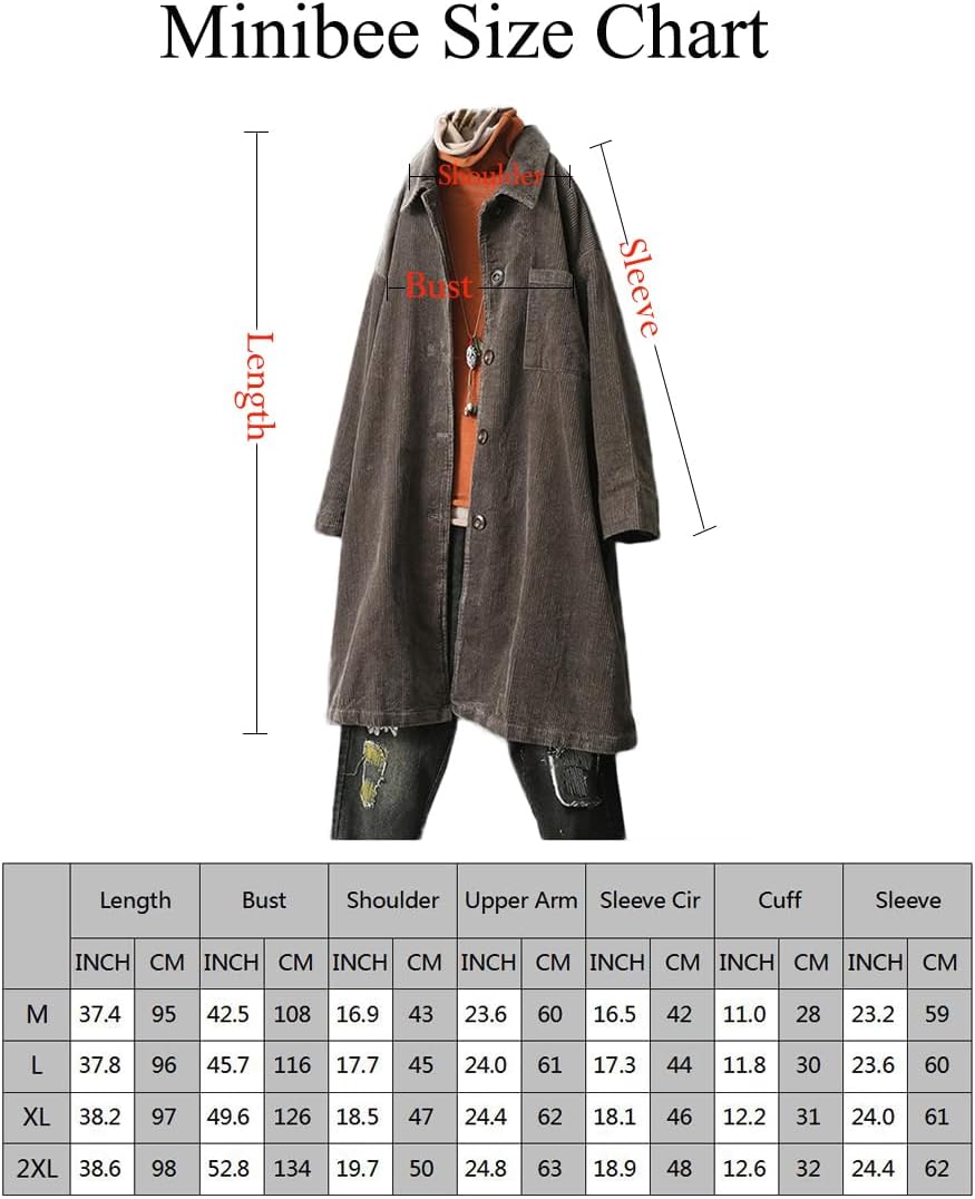 Minibee Women's Corduroy Shacket Jacket Button Down Shirts Fall Long Sleeve Coat with Pockets