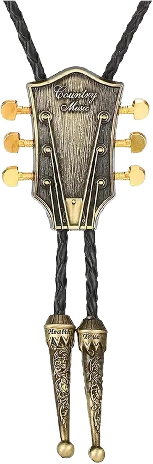 HUABOLA CALYN Bolo Tie for Men, Guitar Cowboy Rodeo Western Bolo Tie Leather Necktie Necklace Costume Accessorie for Women