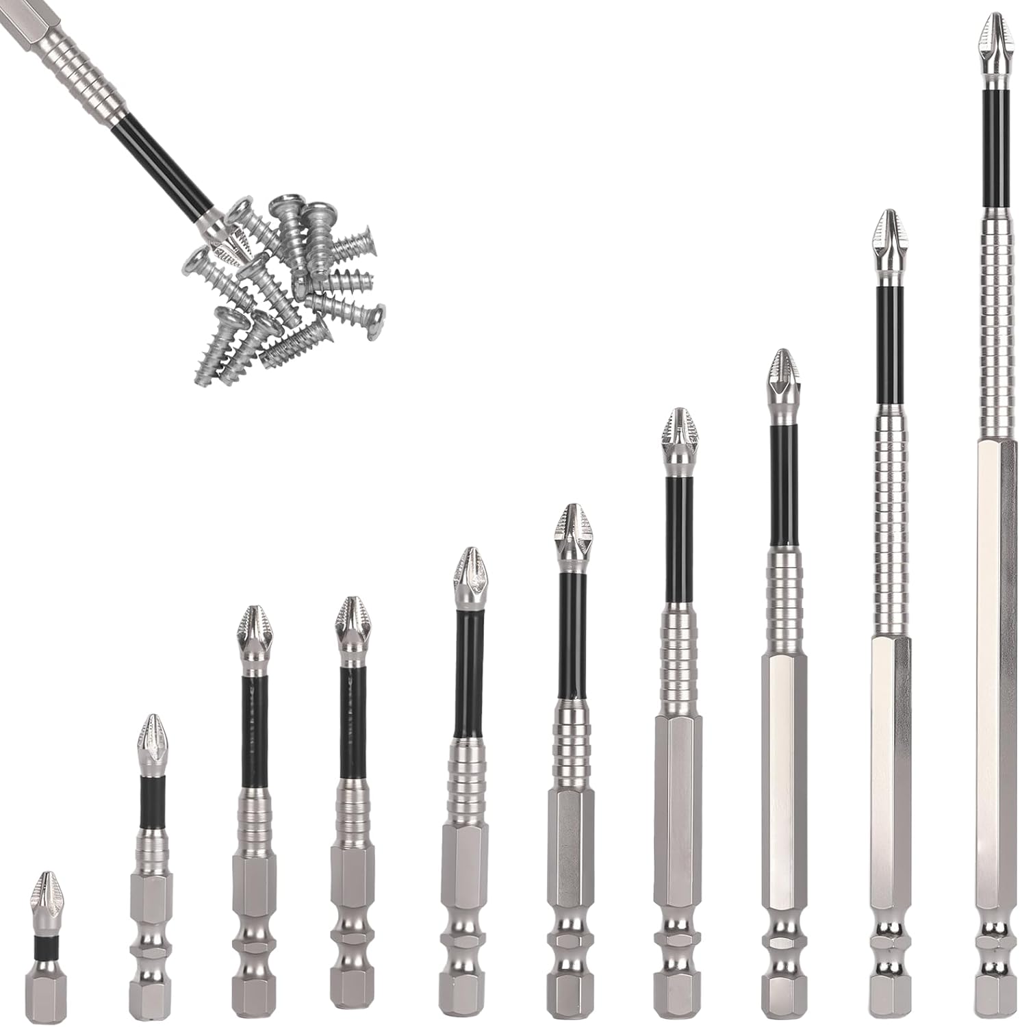 CATITO High Magnetic Screwdriver Drill Bit Set, 10pcs Impact Resistant Non Slip Bit, Anti-Slip Magnetic Electric Screwdriver Set
