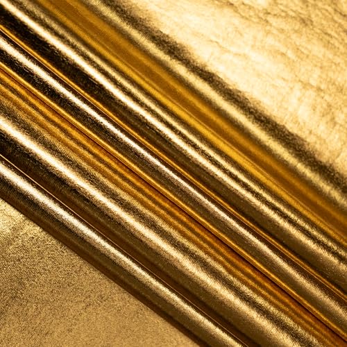 Ice Fabrics 4-Way Stretch Metallic Foil Spandex Fabric by The Yard – 60" Wide Shiny Material for Sewing Dresses, Costumes, and Activewear (Gold, 1 Yard)