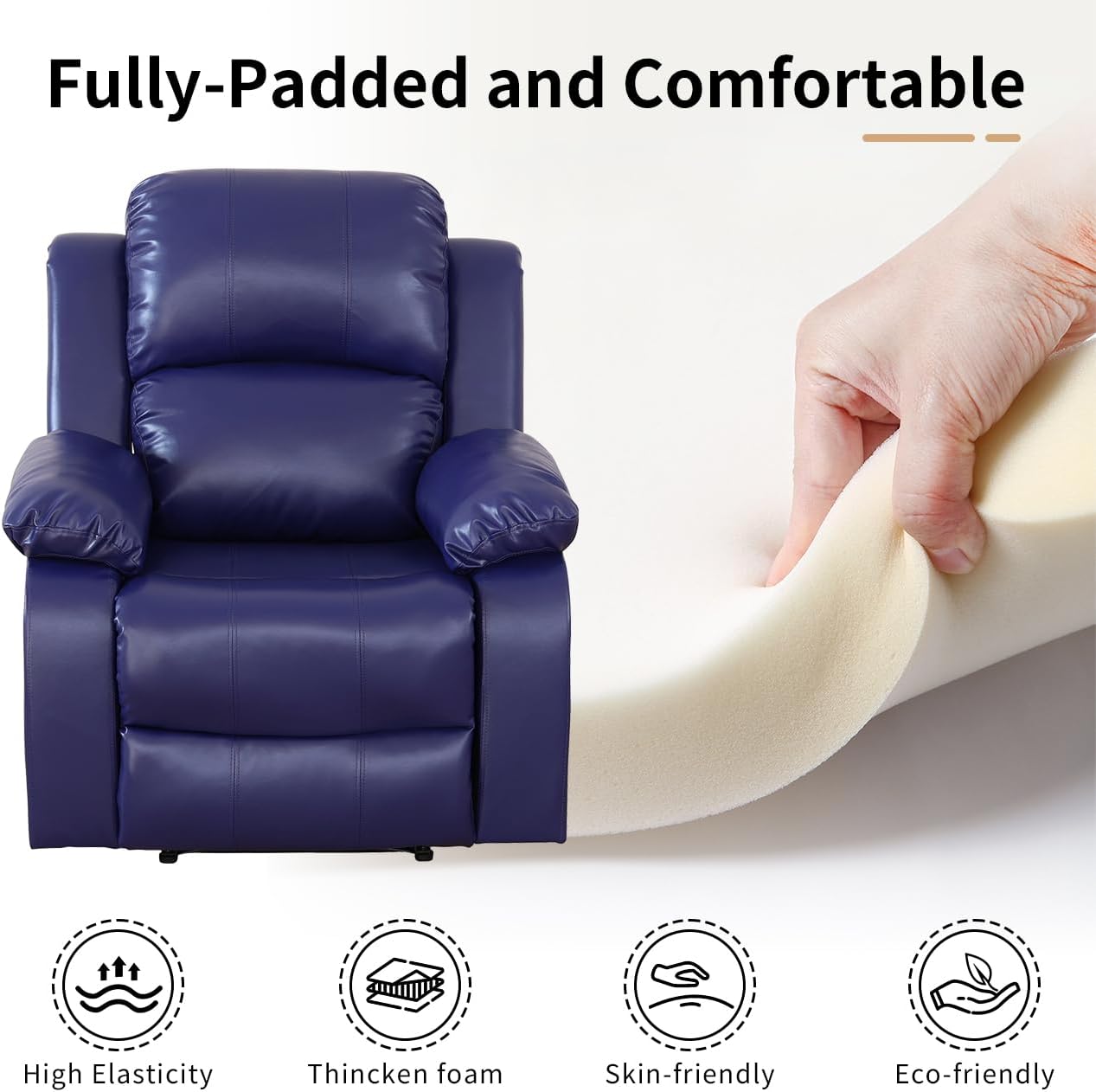 Recliner Sofa Set,Manual Reclining Couch Set,Living Room Furniture Sets,Leather Couch with Drop Down Table/Storage Console/Cup Holder for Home/Apartment(Blue Faux Leather,Sofa+Loveseat+Chair)