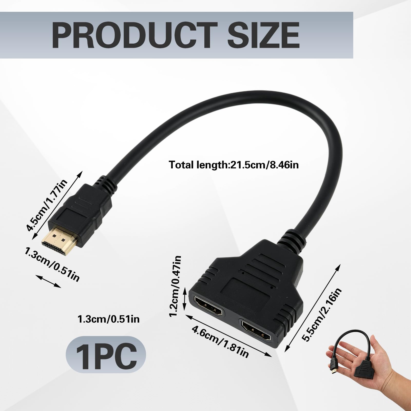 30CM Adaptateur Répartiteur HDMI 1 Entrée 2 Sorties, 1080p Mâle vers Double HDMI Femelle 1 vers 2 Voies Dédoubleur, pour TV et PC, Écran LED, LCD et Projecteur Deux Téléviseurs Commutateur 2 Ecrans